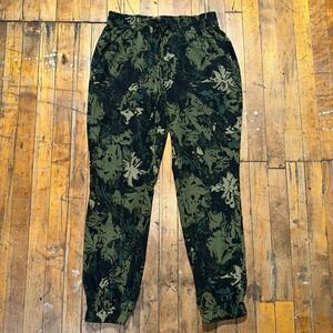Buffalo David Bitton Jogger Pants Women S Green Floral Tapered Leg Elastic Waist